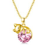 14K Gold Cat Necklace with Birthstone Cat Pendant Necklace Gift for Women