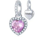 925 Sterling Silver Birthstone Charms Heart Dangle Charm Compatible with Pandora Charm Bracelet Necklace Gifts for Women