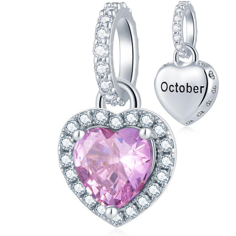 925 Sterling Silver Birthstone Charms Heart Dangle Charm Compatible with Pandora Charm Bracelet Necklace Gifts for Women