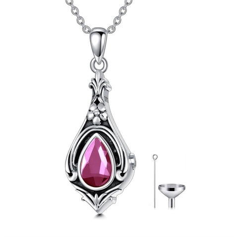Urn Necklace for Ashes 925 Sterling Silver with Birthstone Cremation Jewelry Memorial Jewelry Funnel Filler