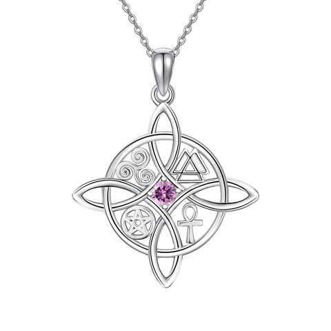 Witches Knot Necklace Sterling Silver Witches Knot Pendant Necklace Celtic Cross Witch Jewelry Witches Knot Amulet Gifts for Women Girls