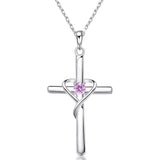 925 Sterling Silver Cross Necklace for Women Men CZ Birthstone Necklaces Gifts for Mother's Day Birthday