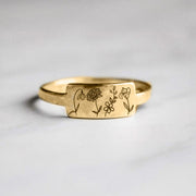 14K Gold Personalized Birth Flower Ring Gift Ring Christmas Gift