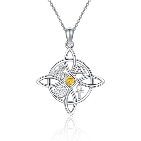 Witches Knot Necklace Sterling Silver Witches Knot Pendant Necklace Celtic Cross Witch Jewelry Witches Knot Amulet Gifts for Women Girls