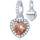 925 Sterling Silver Birthstone Charms Heart Dangle Charm Compatible with Pandora Charm Bracelet Necklace Gifts for Women