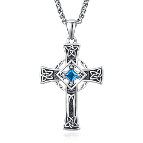 925 Sterling Silver Cross Necklace for Men  Amulet Necklace Protection Jewelry Religious Gifts with 2.5mm 22"+2" Rolo Chain