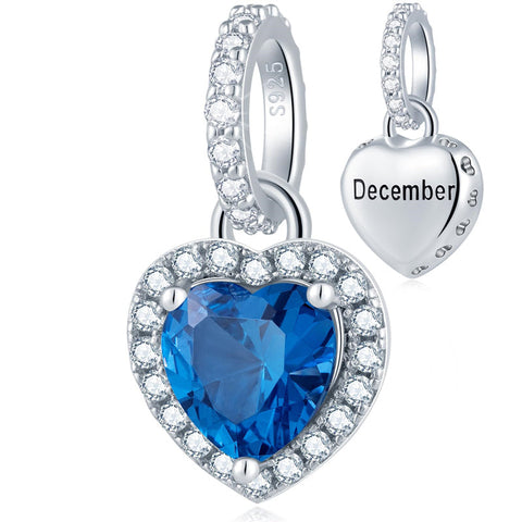 925 Sterling Silver Birthstone Charms Heart Dangle Charm Compatible with Pandora Charm Bracelet Necklace Gifts for Women