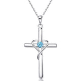 925 Sterling Silver Cross Necklace for Women Men CZ Birthstone Necklaces Gifts for Mother's Day Birthday