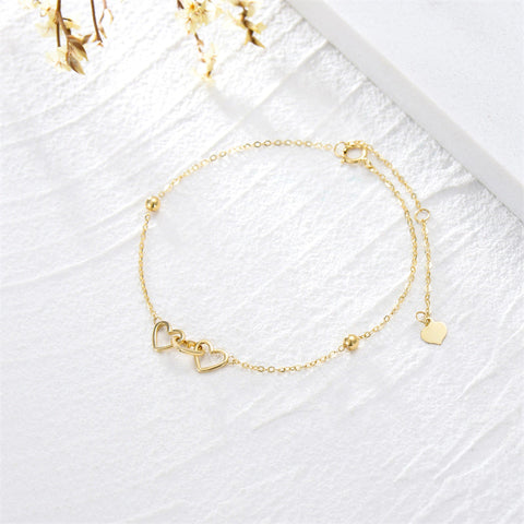 9K Real Gold Three Hearts Bracelets Jewelry Gifts For Women Girls