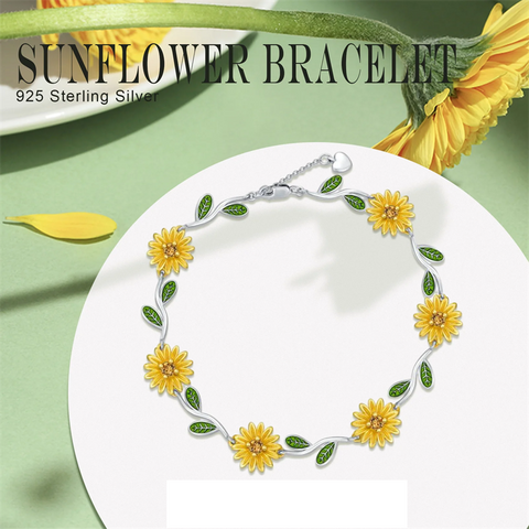 Sunflower Bracelet Sterling Silver Flower Adjustable Link Bracelet for Women Girl