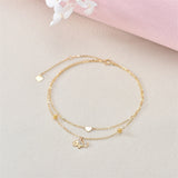 14K Solid Gold Lucky Elephant Anklet  Real Gold Layered Heart Anklet Bracelet Fine Jewelry Anniversary Birthday Mother's Day Gifts for Her