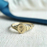 925 Sterling Silver Birth Flower Ring Vintage Flower Signet Ring