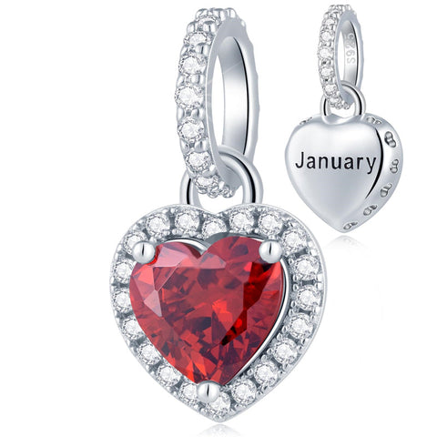 925 Sterling Silver Birthstone Charms Heart Dangle Charm Compatible with Pandora Charm Bracelet Necklace Gifts for Women