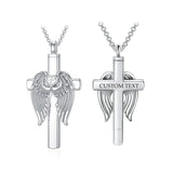 925 Sterling Silver Wing Cross Cremation Urn Necklaces Birthstone Custom Personalized Memorial Keepsake Cross Jewelry