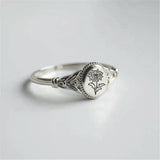 925 Sterling Silver Birth Flower Ring Vintage Flower Signet Ring