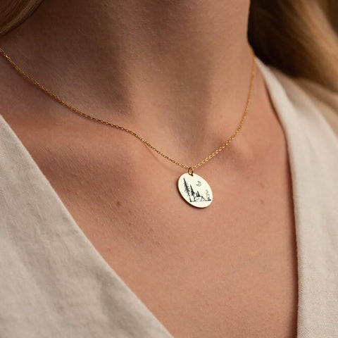 925 Sterling Silver Wave Moon Mountain Moon Necklace Nature Necklace Gift for Women Nature Lovers