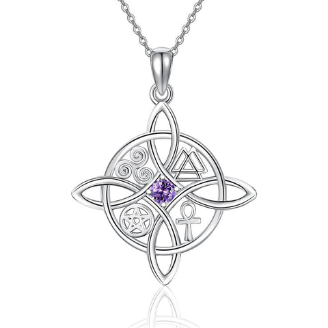 Witches Knot Necklace Sterling Silver Witches Knot Pendant Necklace Celtic Cross Witch Jewelry Witches Knot Amulet Gifts for Women Girls