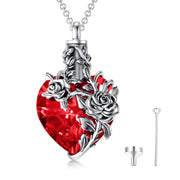 Sterling Silver Rose Flower Cremation Necklace For Ashes Crystal Urn Necklace For Ashes For Women Memorial Jewelry