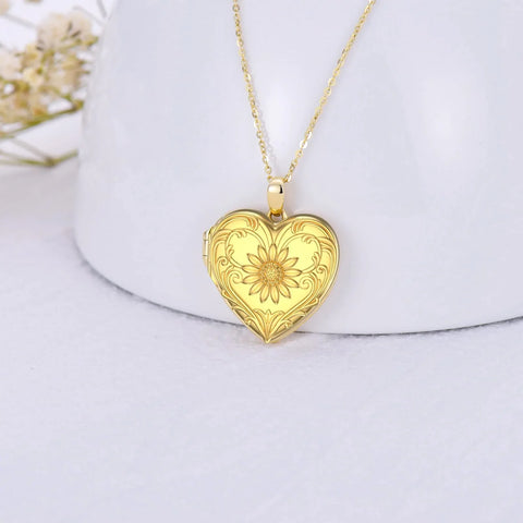 925 Sterling Silver Sunflower Locket Necklace Photo Picture Locket Necklace Heart-shaped Locket Necklace for Women
