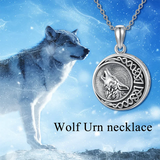 Urn Necklace for Ashes Sterling Silver Wolf Urn Pendant Cremation Jewelry Memorial Gifts for Women Men