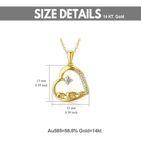 14k Solid Gold Love Heart Mama Bear Necklace Mom Necklace Mothers Day Necklaces for Women