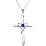 925 Sterling Silver Cross Necklace for Women Men CZ Birthstone Necklaces Gifts for Mother's Day Birthday