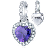 925 Sterling Silver Birthstone Charms Heart Dangle Charm Compatible with Pandora Charm Bracelet Necklace Gifts for Women
