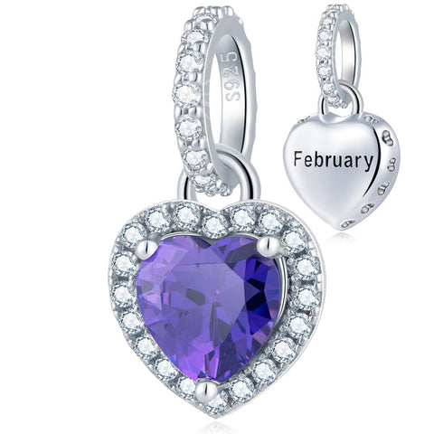 925 Sterling Silver Birthstone Charms Heart Dangle Charm Compatible with Pandora Charm Bracelet Necklace Gifts for Women