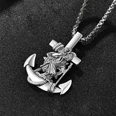 925 Sterling Silver Patron Saint Necklace  Amulet Necklace Cross Jewelry for Men with 2.5mm 22"+2" Rolo Chain