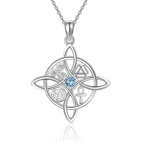 Witches Knot Necklace Sterling Silver Witches Knot Pendant Necklace Celtic Cross Witch Jewelry Witches Knot Amulet Gifts for Women Girls