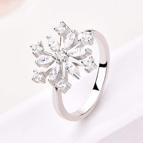 925 Sterling Silver CZ Snowflake Leverback Earrings Ring White/Blue Snowflake Jewelry