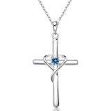 925 Sterling Silver Cross Necklace for Women Men CZ Birthstone Necklaces Gifts for Mother's Day Birthday