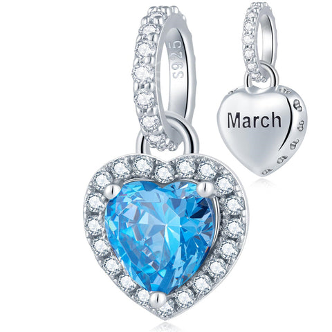 925 Sterling Silver Birthstone Charms Heart Dangle Charm Compatible with Pandora Charm Bracelet Necklace Gifts for Women