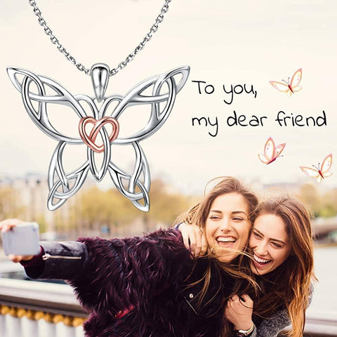 «¡ÇP(46% Only This Week & 15% OFF for 2 Items)925 Sterling Silver Butterfly Heart Necklace Good Luck Gift for Ladies Women Animal necklace MANBU 