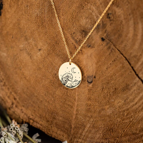 925 Sterling Silver Wave Moon Mountain Moon Necklace Nature Necklace Gift for Women Nature Lovers