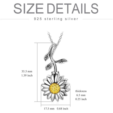 925 Sterling Silver Sunflower Daisy Urn Necklace Keepsake Ashes Cremation Hair Memorial Jewelry