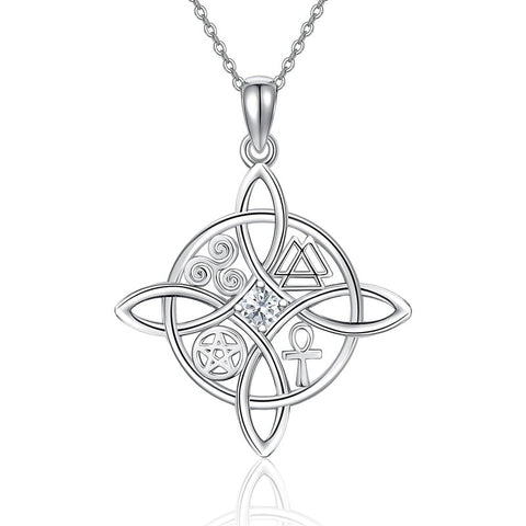 Witches Knot Necklace Sterling Silver Witches Knot Pendant Necklace Celtic Cross Witch Jewelry Witches Knot Amulet Gifts for Women Girls