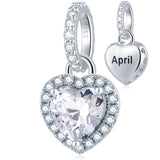 925 Sterling Silver Birthstone Charms Heart Dangle Charm Compatible with Pandora Charm Bracelet Necklace Gifts for Women