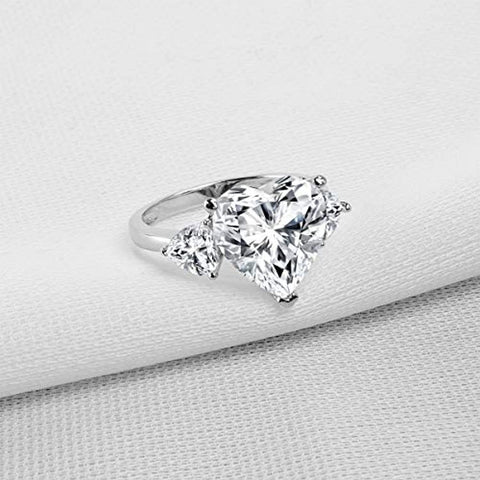Women 925 Sterling Silver 6 Carats Heart Cut White Cubic Zirconia Cz Engagement Wedding Ring
