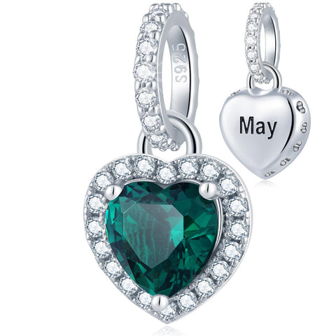 925 Sterling Silver Birthstone Charms Heart Dangle Charm Compatible with Pandora Charm Bracelet Necklace Gifts for Women