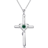 925 Sterling Silver Cross Necklace for Women Men CZ Birthstone Necklaces Gifts for Mother's Day Birthday