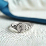 925 Sterling Silver Birth Flower Ring Vintage Flower Signet Ring