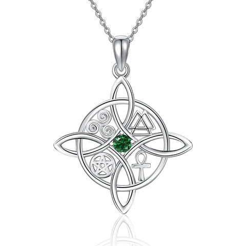 Witches Knot Necklace Sterling Silver Witches Knot Pendant Necklace Celtic Cross Witch Jewelry Witches Knot Amulet Gifts for Women Girls