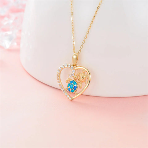 14K Gold Sea Turtle Mother And Child Necklaces Gifts For Women Girls