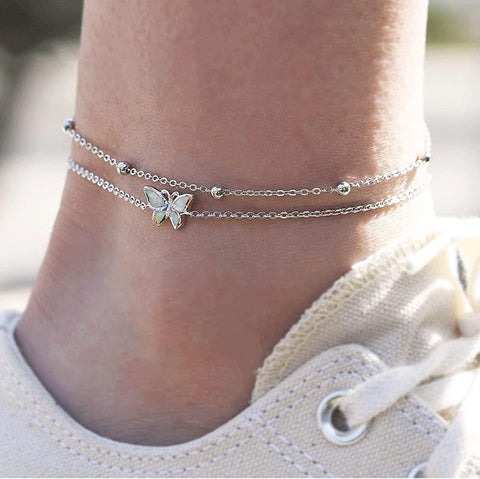 Womens Anklet 925 Sterling Silver  Layered Anklet Bracelet Dainty Beaded Chain Anklet Adjustable 11" Anklet for Women