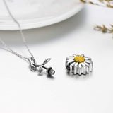 925 Sterling Silver Sunflower Daisy Urn Necklace Keepsake Ashes Cremation Hair Memorial Jewelry