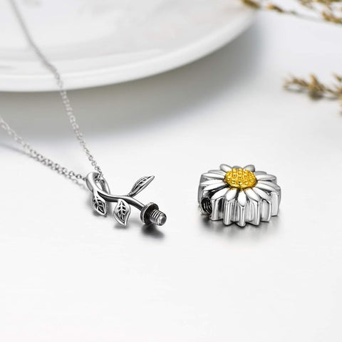 925 Sterling Silver Sunflower Daisy Urn Necklace Keepsake Ashes Cremation Hair Memorial Jewelry