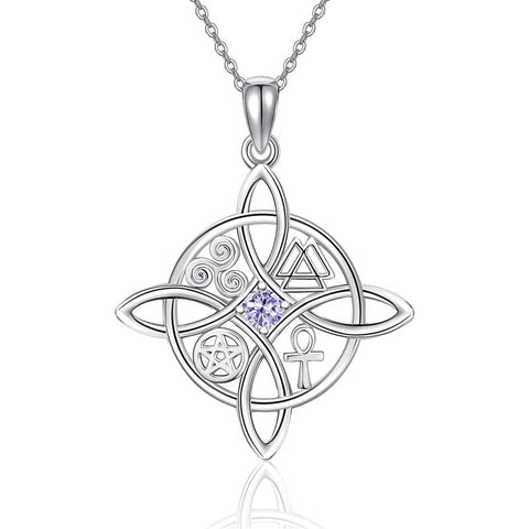Witches Knot Necklace Sterling Silver Witches Knot Pendant Necklace Celtic Cross Witch Jewelry Witches Knot Amulet Gifts for Women Girls
