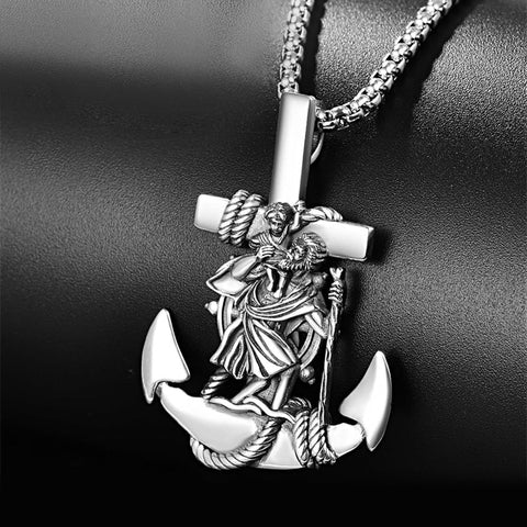 925 Sterling Silver Patron Saint Necklace  Amulet Necklace Cross Jewelry for Men with 2.5mm 22"+2" Rolo Chain