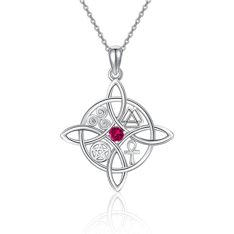 Witches Knot Necklace Sterling Silver Witches Knot Pendant Necklace Celtic Cross Witch Jewelry Witches Knot Amulet Gifts for Women Girls